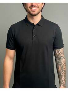 Polo Camiseta Masculina Malha Texturizada Casual Confort 070 - Preto - Visão 6