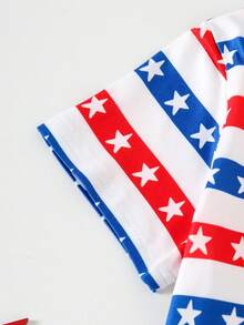 Bộ đồ cho bé ngày Quốc khánh 4 tháng 7 gồm 2 món: Áo yếm đỏ + Áo thun in hình cờ Mỹ - Áo liền quần ngắn tay mùa hè cho bé sơ sinh - Đỏ - Xem 5