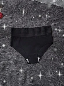 3 piezas de ropa interior de mujer de cintura media, bragas sin costuras con cintura transparente negra, estilo simple de bragas negras - Multicolor - Ver 6