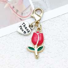 1 chiếc móc khóa hình trái tim bằng hợp kim tráng men, chữ cái, hoa tulip và tôm hùm, thích hợp làm quà tặng cho bạn bè. - Một cỡ - Xem 12