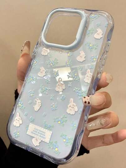 Korean Style Summer Floral Cute Rabbit Compatible With IPhone 17 Pro Max Phone Case, Girly For Apple 14 New 15 Pro, Minimalist 11 Niche 13 Girly 16 Plus, Shockproof 12 Full Coverage