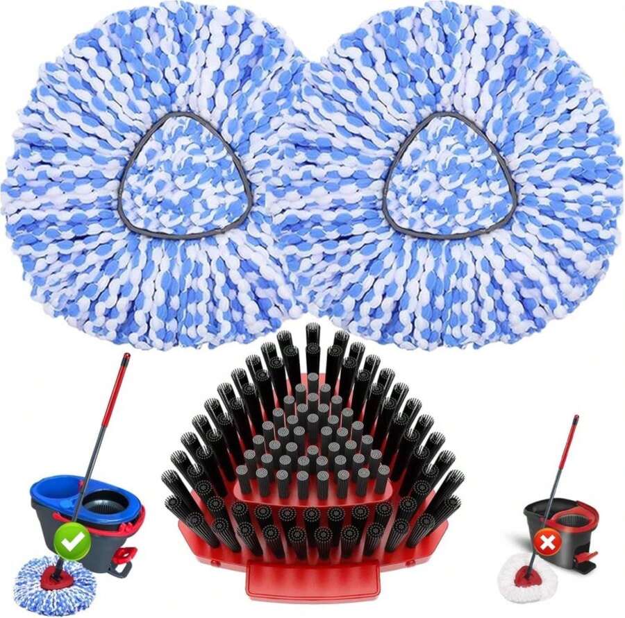 Fatmass Spin Mop Head Replacement For O Cedar RinseClean 2-Tank System,2 Mop Replace Heads + 1 Upgrade Scrubber Brush, 100% Microfiber Mop Refills Deep Cleaning Machine Washable - ColorA - 查看 1
