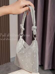 Rhinestone Decor Hobo Bag, 2026 Sparkling Rhinestone Hobo Bag For Women – Glitter Mesh Shoulder Bag With Knot Handle, Silver Crystal Evening Clutch, Y2K Aesthetic Party Purse, Versatile Crossbody Bag For Prom, Wedding & Night Out, Luxury Statement Accessory, US Fast Delivery,Perfect Bride Purse For Wedding, Prom & Party Events - 銀色 - 查看 6