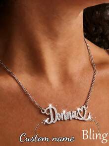 Custom Shiny Frosted Name Necklace Women Girl Charm Personalized Stainless Steel Half Wrap Love Letter Necklace Couple Pendant Family Jewelry Birthday Holiday Gift Christmas Gift For Her - Silver Frosted Box Chain - View 6