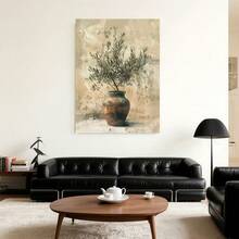 con marco1pc Estilo Art Deco Vertical Obra de arte en lienzo ovalado, obra de arte de rama de olivo vintage, decoración de pared para sala, dormitorio, pasillo, decoración de primavera, regalo de Año Nuevo 2025 - Enmarcado - Ver 3