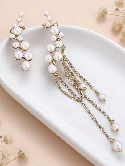 1对流苏珍珠耳坠，时尚个性化优雅新娘耳环