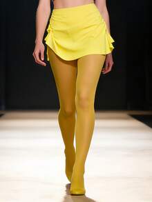 Y2K Millennium Babe Tights - Vibrant Yellow Leggings For Fall/Spring, A Nostalgic & Bold Pop Of Color For An Authentic Retro Look - Yellow - View 11