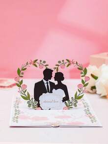 1pc 3D Pop-Up Wedding Invitation Card With Bride Groom Design Creative Wedding Invite Greeting Card For Valentine's Day Wedding Engagement Bridal Shower Party - Wedding - View 2
