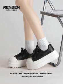 RENBEN 2026 Spring New Arrival Thick Sole Vulcanized Shoes For Women, Versatile Lightweight Increase Height Student Casual White Sneakers - Black - View 9