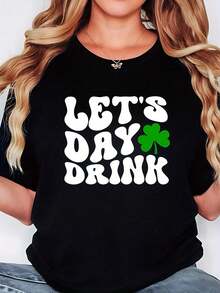 St. Patrick'S Day Themed Casual Women'S T-Shirt with Printed Short Sleeves and a Slightly Stretchy Round Neck. - Noir - Voir 1