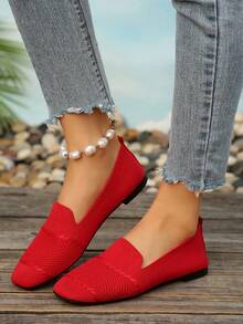 Giày nữ mũi vuông thoải mái, nhẹ, thích hợp đi trong nhà và ngoài trời. - Đỏ - Xem 12