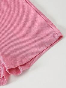 女童泡泡袖碎花连体裤，4-8岁，夏季 - 粉色 - 查看 5