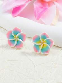 1 Pair Fashionable Fresh & Cute Faux Flower Earrings, Colorful Sweet Floral Petal Earrings - Multicolor - View 3
