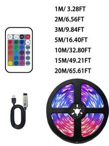 3-65FT Long Smart LED Strip Lights, USB Interface, LED Lights With APP And Remote Control , Night Light Can Be Timed And Brightness Adjusted,Smart 5V 24-Key Remote Control, RGB Color-Changing Strips Suitable For Bedrooms, Living Rooms, Home Decor, Room Parties, Room Decoration,Ambient Lighting In Bedrooms, Living Rooms, Game Rooms, Etc., And Happy Halloween Christmas Decorations - Colored Light - View 11