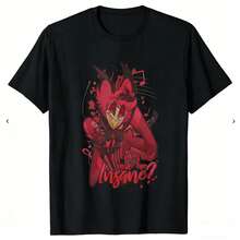 Hazbin Hotels Alastor Insane Quote T-Shirt, Anime Character Slogan Print Tee - 黑色 - 查看 1