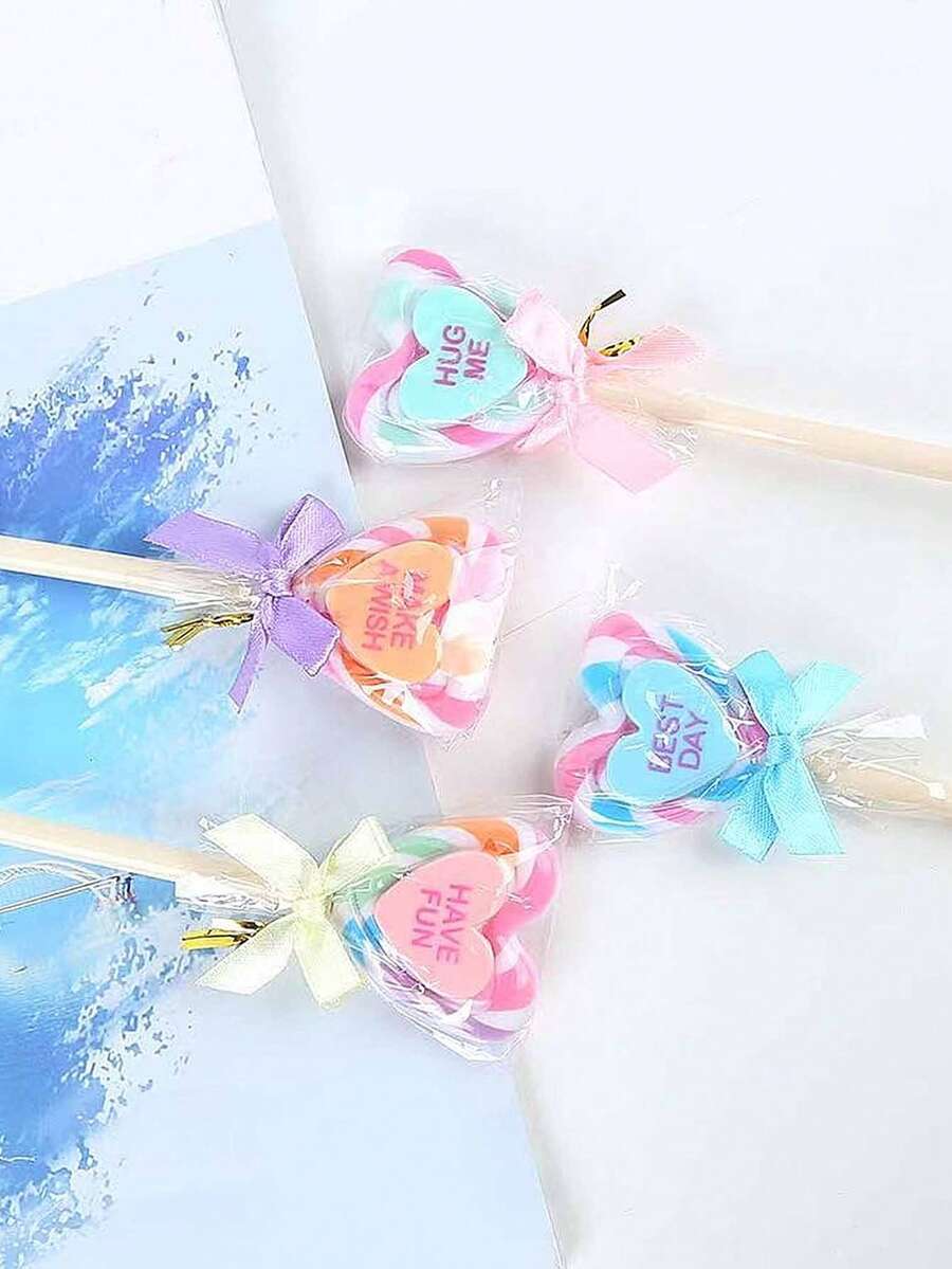 1pc/4pcs/16pcs Cute Heart Lollipop Shape Ballpoint Pen 0.5mm Refill, Sweet Candy Design Novelty Stationery For Girls - Heart-shaped Candy Ballpoint Pen - View 1