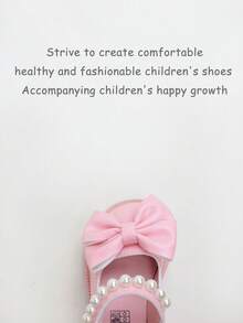 1 Pair New Minimalist Princess Style Pearl Bow Solid Color Flat Shoes For Kids, Suitable For Performance, All Seasons - Pink - View 6
