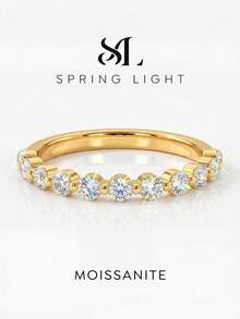 1pc Round Cubic Zirconia Ring, Women's Engagement Ring, Stackable Ring, S925 Sterling Silver, Minimalist Romantic Couple's Eternal Wedding Anniversary Ring, Luxury Jewelry Gift - Gold - View 1