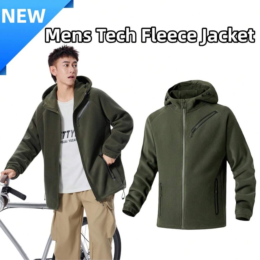 Mubberry Mens Fleece Jacket Full Zip With Hood Pockets Warm Lightweight Winter Jacket - 淺綠色 - 查看 1