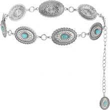 Andibro Western Metal Turquoise Chain Belt For Women, Boho Waist Chain Cowgirl Belts Adjustable Country Belts For Jeans Dresses - Đỏ và trắng - Xem 1