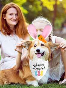 2pcs Creative Easter Cat & Dog Pet Headband & Bib Set, Ideal For Festive Pet Photography, Suitable For Easter Pet Decoration, Easter Pet Photo Props And Easter Themed Decor. Perfect Easter Pet Accessories. - Multicolor - View 4