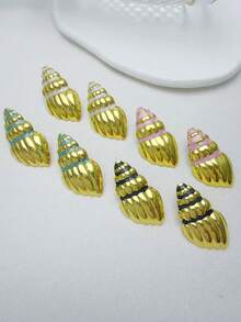 四对不锈钢海螺形耳钉，海洋主题设计，适合日常佩戴和参加派对。 - 彩色 - 查看 2