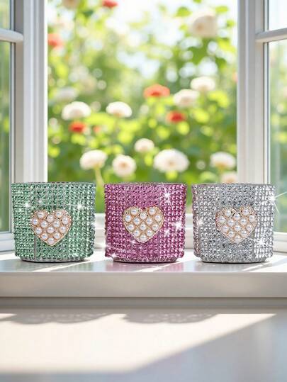 Single-Unit Nail Art Decorating Kit - Handmade Diamond-Studded Sparkling Clear Glass Cup With Heart Charm, Includes Crystal Acrylic Powder & Liquid Brush Holder For Nail Decoration, Portable Design Ideal For Nail Care, Manicure, Acrylic Liquid/Powder Containers, Makeup Must-Have, Perfect As Gift, Festival, Back-To-School, Art Painting, Travel Accessory & Professional Nail Technician Application