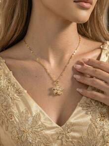 1 chiếc dây chuyền mặt hoa thanh lịch, kiểu dáng sang trọng và thời trang, thích hợp cho hẹn hò, làm quà tặng và đeo hàng ngày (Đóng gói trong túi OPP) - Vàng - Xem 5