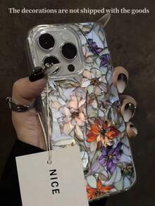 Flower Floral Painted High-End Chiffon Silver Minimalist Phone Case Compatible With Iphone 17/17 Pro/17 Pro Max/16 Pro Max/16 Pro, 15/15 Pro Max, Galaxy A14/A15, S23 Ultra/A50, A12, A32, A52, A72, A51, A21S, A13, A14, S22 Ultra, S23, A33, A53, S20 FE - Multicolor - View 8