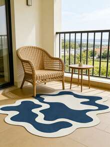 1pc Inspired By The Flowing Blue And White Soft Waves, Breaking The Traditional Square Feeling Of Carpets, The Undulating Curves Outline A "Ripple Underfoot", Instantly Filling The Balcony, Living Room With A Relaxed Artistic Atmosphere. The Asymmetrical Shape Is Suitable For Balcony, Living Room, Bedroom And Other Spaces. Whether It's A Wabi-Sabi Style, Minimalist Style Or Vacation-Style Home, It Can Be The Finishing Touch. - Multicolor - View 9