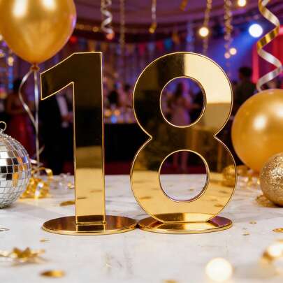 1pc Acrylic Number, Birthday Party Table Decor, 0-9 Numbers, Anniversary Numbers, Acrylic Number Table Decor, Gold Mirror Acrylic Material, Easy To Install, Table Decoration