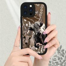 Western Highland Cow & Calf Phone Case, Aesthetic Country Style Bull Graphic With Paisley Pattern, Shockproof Protective Soft Cover Compatible With IPhone 17/16/15/14/13/12/11/7/X Pro Max Plus - 黑色 - 查看 7