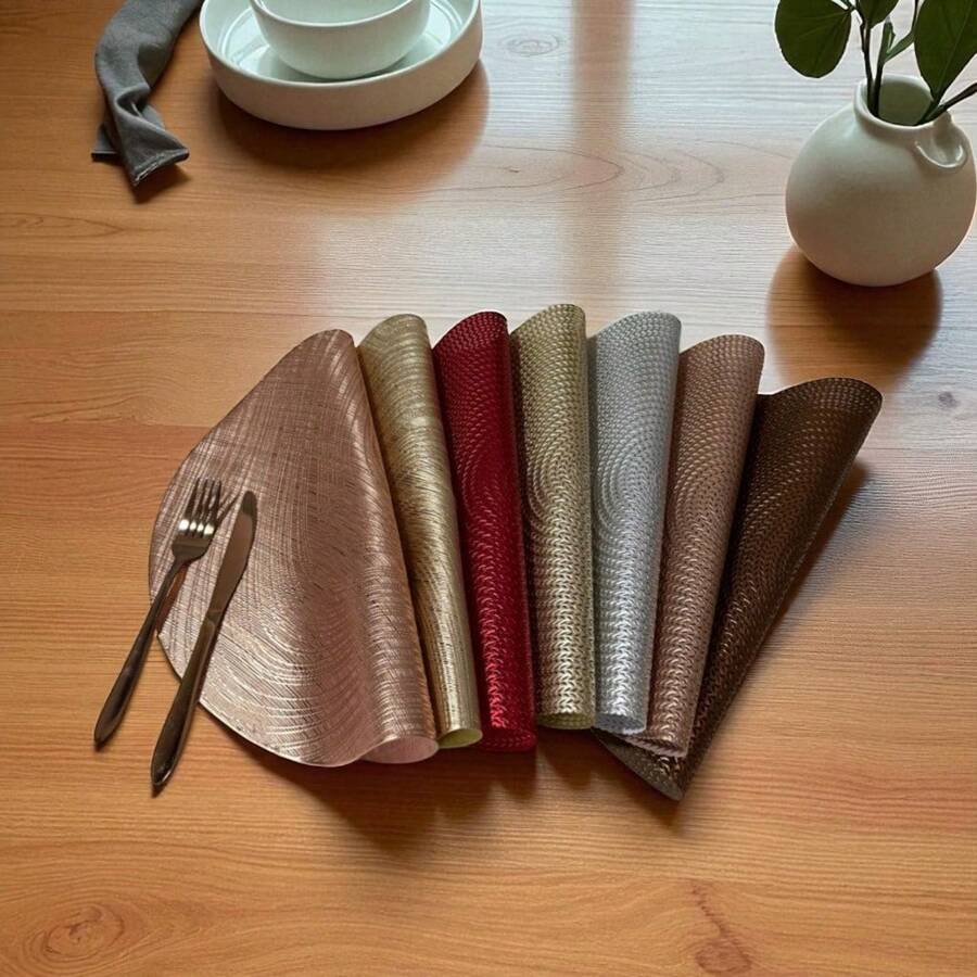 Set Of 4, 6, Or 12 Placemats, Round Table Setting Mat, Elegant Design, Waterproof. - Random - View 1