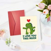1PC Cute Cartoon Dinosaur Love Card (With Envelope) - "I Love You This Much" Playful Message, Perfect For Couples/Family, Warm & Heartfelt Greeting Card - Multicolor - View 2