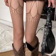 White Lace Fishnet Stockings For Women, Camisole Pantyhose, Hollow Sexy Fishnet Stockings, Torn White Stockings, Pure Desire Sexy - 黑色 - 查看 2