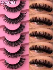 MAANGE 7对CC卷翘猫眼自然交叉全效假睫毛，浓密卷翘，适合派对、卡通风格、混合风格，旅行必备，适合日常妆容、美妆博主妆容，假睫毛，睫毛，假睫毛，独立包装，方便旅行、度假和约会。 - 黑色 - 查看 10