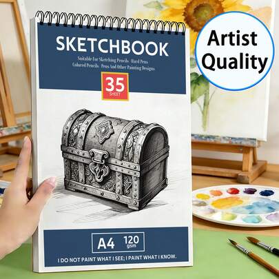 A4 120gsm Thick Spiral Bound Sketchbook (35 Pages) - Durable Sketchbook For Artists, Students And Hobbyists | Suitable For Pencil, Charcoal, Pastel And Marker Drawing - Exclusive Artist Sketchbook, Durable Cover (Perfect Gift For Drawing Enthusiasts)