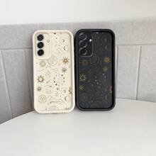 Sun Moon Stars Pattern Phone Case Suitable For Samsung Galaxy A05 A05S A06 A07 A12 A13 A14 A15 A16 5G A17 A21S A22 A23 A24 A25 A26 A32 A33 A34 A35 A36 A52 A53 A54 A55 A56 S21 Ultra S22 Plus S23+ S24 FE S25 Edge Shockproof Full Cover Black Phone Case,Suitable For IPhone17 Air - 黑色 - 查看 6
