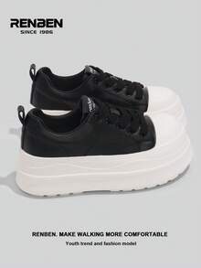 RENBEN 2026 Spring New Arrival Thick Sole Vulcanized Shoes For Women, Versatile Lightweight Increase Height Student Casual White Sneakers - Black - View 4