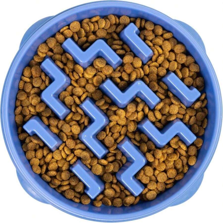 Outward Hound Fun Feeder Slo Bowl \U2013 Large 4\U2011Cup Capacity, Slow Feeding, Medium To Large Dogs, Non\U2011Slip, Blue, Notch Pattern - ColorA - 查看 1