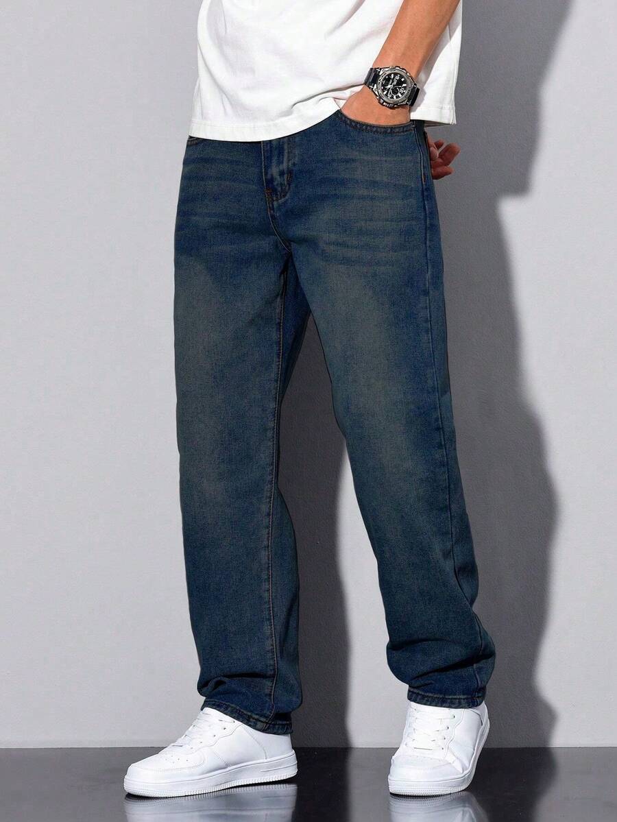 Shendy Vendy Men's Slim Pants, Fashion Stretch Skinny Denim Pants, Classic Men's Jeans With Pocket - 水瓶藍 - 查看 1