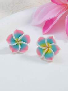 1 Pair Fashionable Fresh & Cute Faux Flower Earrings, Colorful Sweet Floral Petal Earrings - Multicolor - View 1