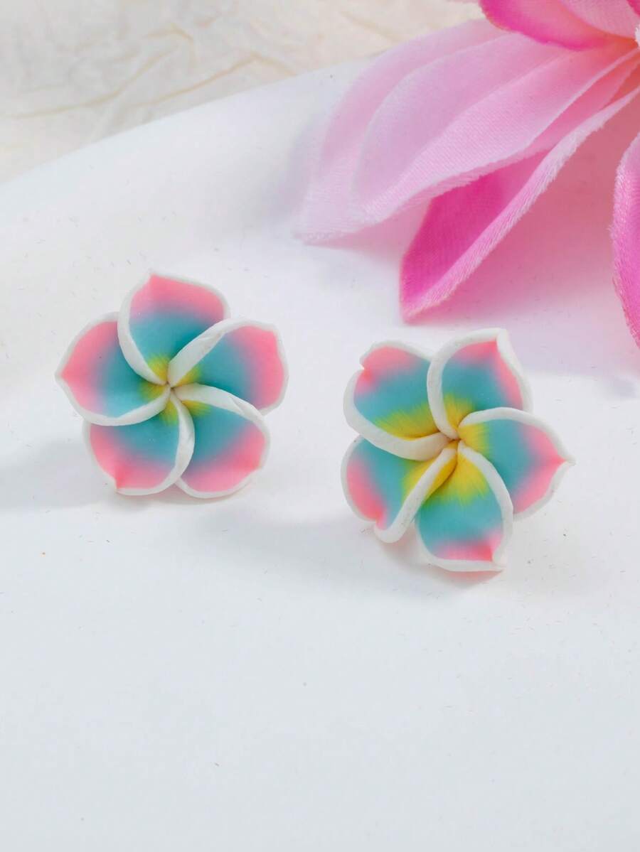 1 Pair Fashionable Fresh & Cute Faux Flower Earrings, Colorful Sweet Floral Petal Earrings - Multicolor - View 1