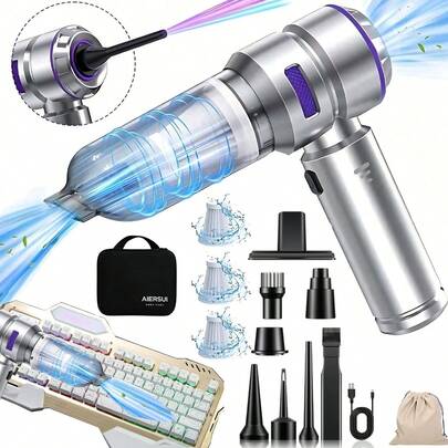 SUITU 16000pa High Power Wireless Portable Mini Vacuum Cleaner, 4-In-1 Compressor Air Blower And Pump Handheld Vacuum Cleaner With Brushless Motor, Suitable For Car, Home, Office, Camping, Computer Keyboard And Laptop Cleaning (Equipped With 11.1V 2000mAh Lithium-Ion Battery)