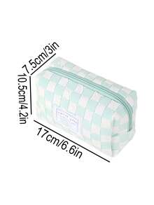 现代美学网格设计铅笔盒，大容量布艺笔袋，带拉链，简约办公桌收纳袋，适用于学校用品和旅行，时尚日式文具收纳包，中性色系 - 多色 - 查看 2