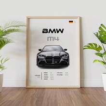 1幅宝马E30 M3帆布墙画 - 经典汽车日落海报 - 复古汽车棉质帆布印刷品、海报、车库装饰画 - A - 查看 4
