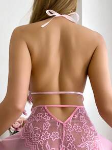 Women's Sexy Lingerie, Pajamas, Lace Babydoll Bodysuit, Open-Front Design For Easy Removal, Valentine's Day Gift, Date Wear - 粉色 - 查看 2