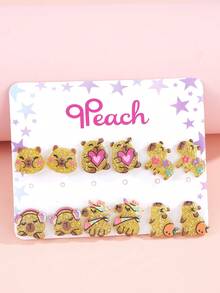 12 piezas de pendientes de dibujos animados lindos, joyería de colores de verano para niñas - Multicolor - Ver 6