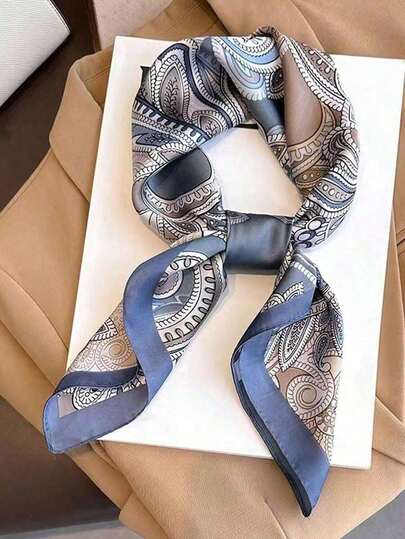 1 Pack Of Spring Style Women's Bandana 70cm Simulated Silk Printed Small Square Scarf Headscarf Multi-Functional Headband Strap Wrap Neck Protection Lightweight Silk Scarf Suitable For Daily Use Bandana,Hair Band,Head Band Ideal For Dressing Up Your Look