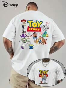 Official Authorization! 1pc Men's T-Shirt "Toy Story" Full Role Woody Bass Lightyear Jesse And Other Loose Short-Sleeved T-Shirts Bear The Core Emotional Fans Of "Companion Adventure", Disney, Stylish And Versatile, Unisex. - White - View 1